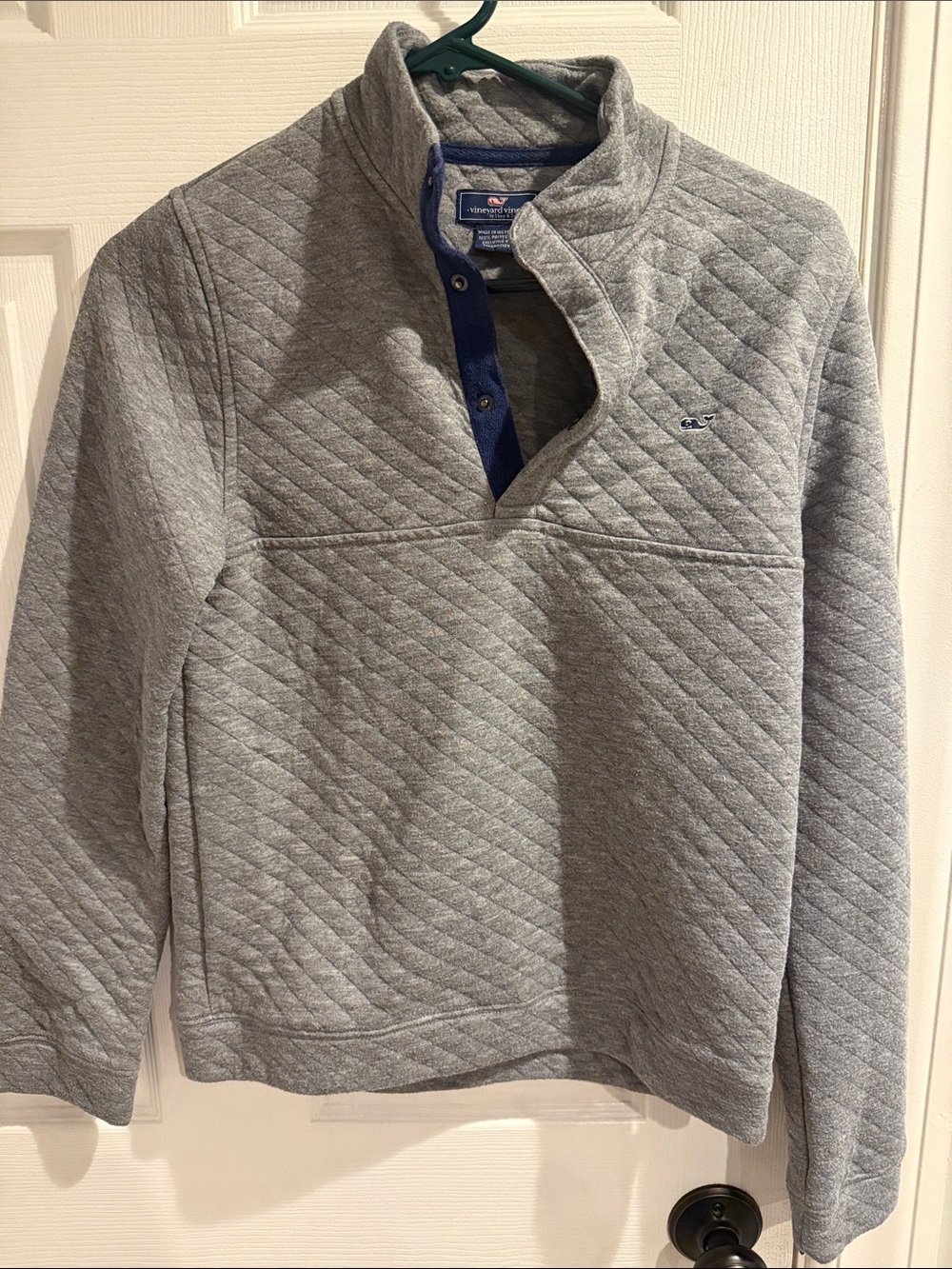 Vineyard Vines Quilted Gray Half-Zip Pullover with Navy Placket